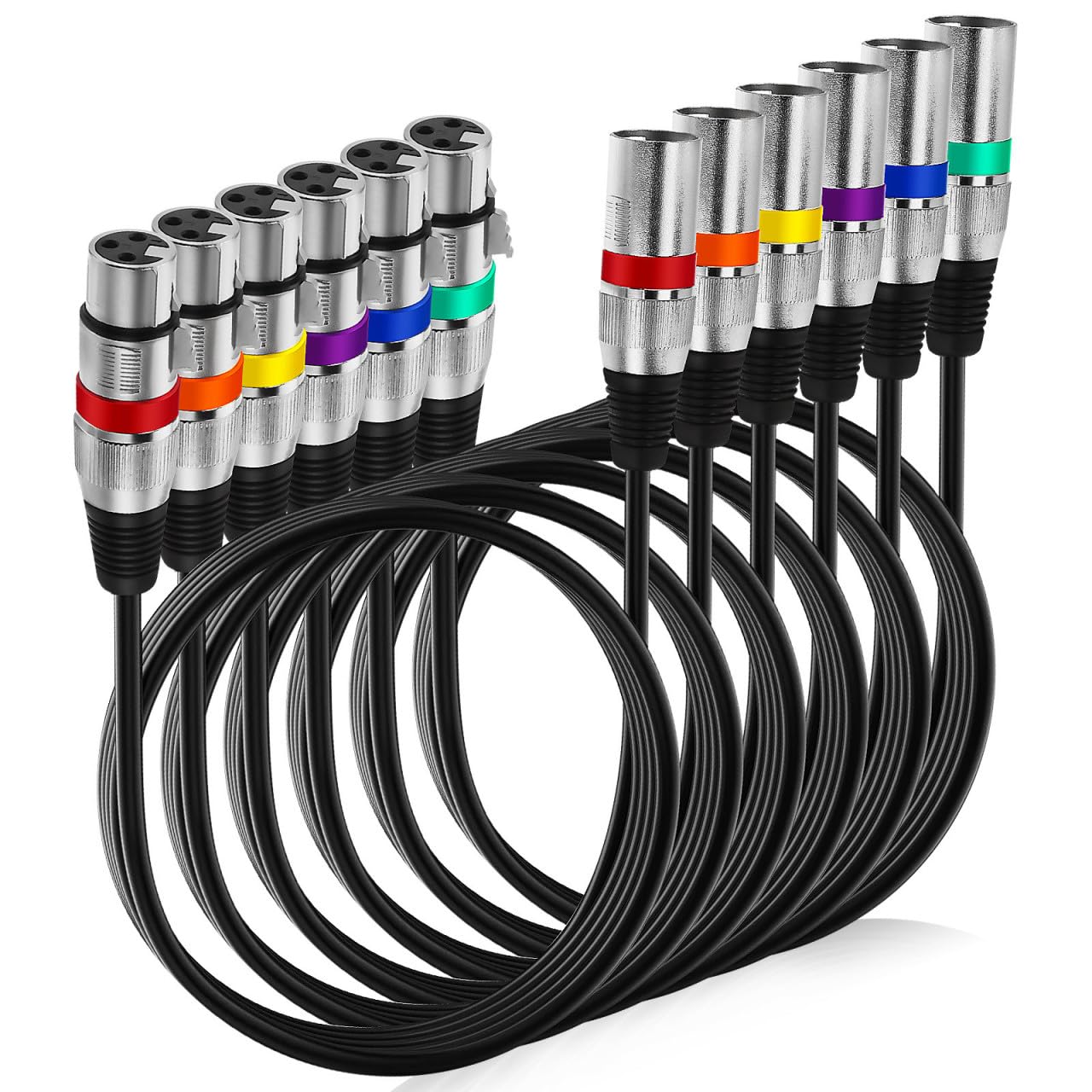 COLLBATH 6 Piezas Cable de Micrófono Xlr Balanceado Doble Blindaje de Cobre, 3 Pines Macho a Hembra, 1,5m para Altavoces y Mezcladores en Conciertos y Conferencias