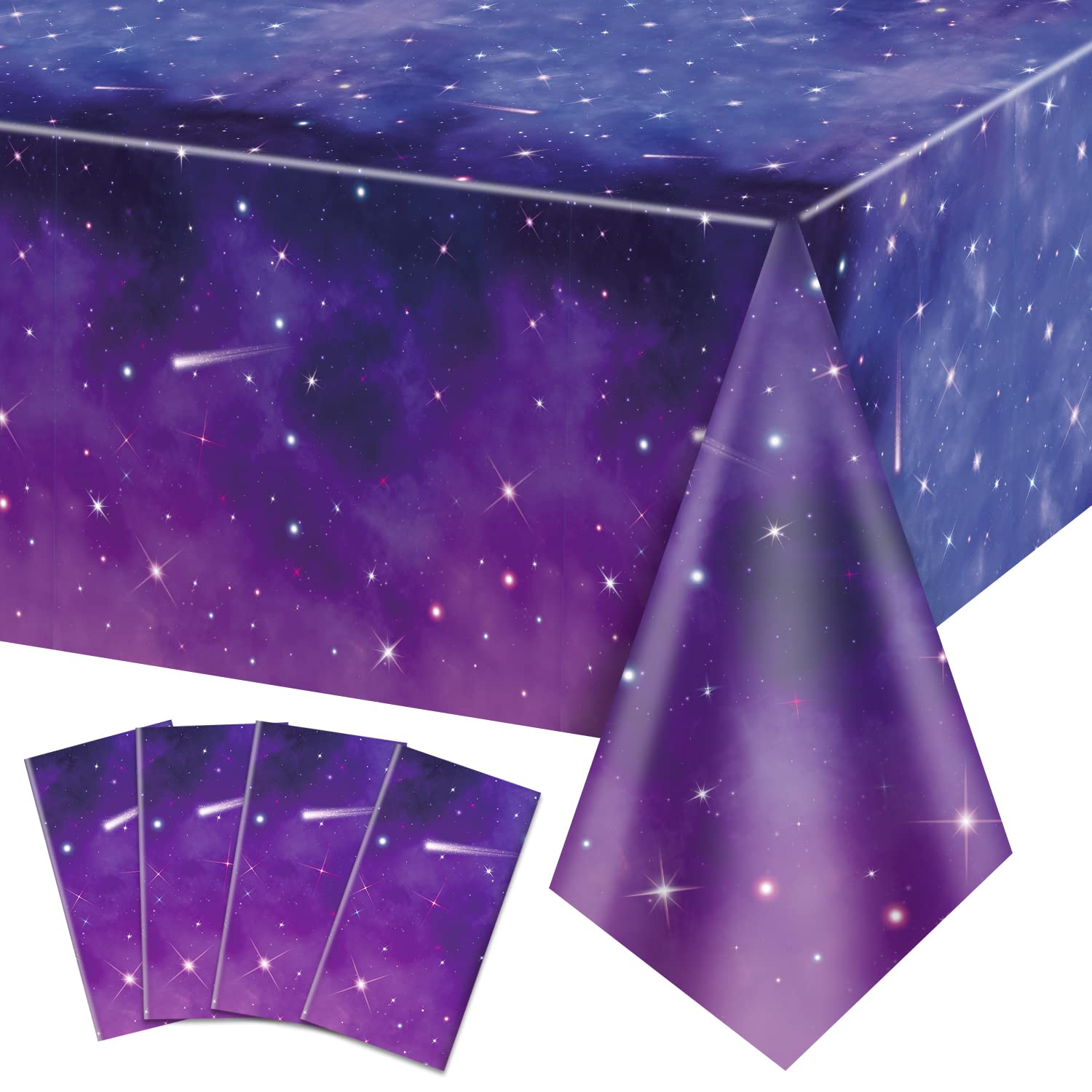 QUERICKY 4 Pack Space Galaxy Party Tablecloths, Starry Night Tablecover Supplies, 51x87'' Plastic Galaxy Table Cover for Space Theme Party Decorations, Outer Space Stars Theme Birthday Decor