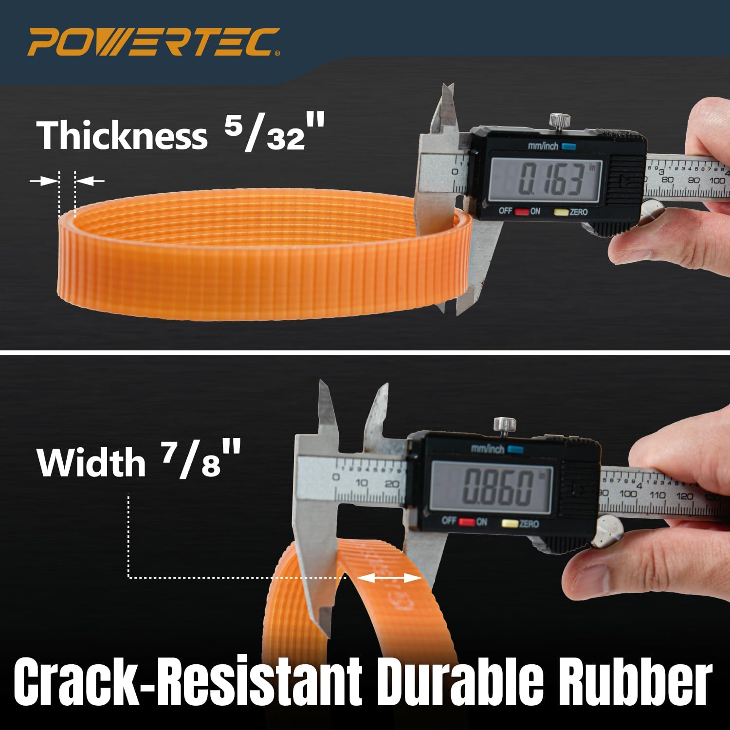 POWERTEC Planer Drive Belt for DeWalt DW735 & DW735X - 2-Pack Replacement Ribbed Belts (5140010-28), 9-Rib, Low Noise, High Tensile Strength (72078)
