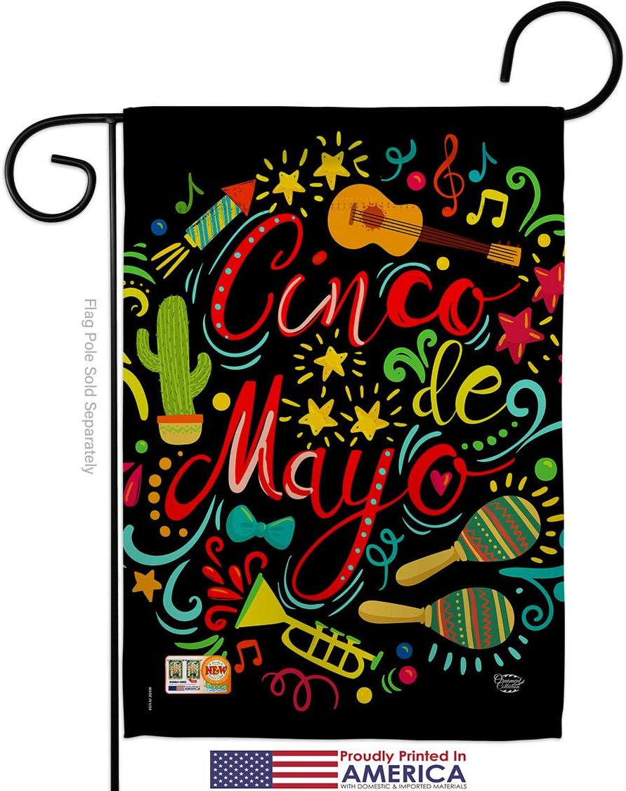 El Fiesta Cinco de Mayo Garden Flag Set Wall Holder Summertime Party Cactus Pinata Sombrero Mexican Outdoor Small Decorative Gift Yard House Banner Made In USA 13 X 18.5