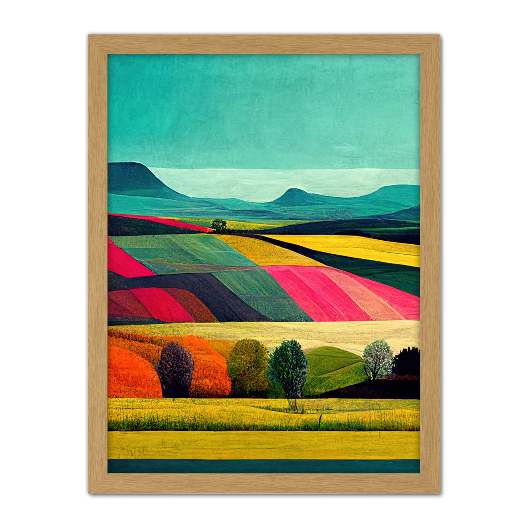 Wee Blue Coo Colourful Bright Countryside Fields Landscape Painting Artwork Framed Wall Art Print 18X24 Inch