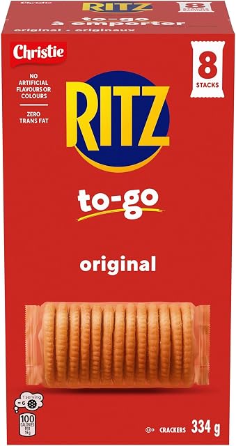 RITZ To-Go Craquelins Originaux, Paquet de 8 piles de craquelins individuellement emballées, 334 g, Format Portable, Collation Pratique à Emporter, Pour le Lunch et les Voyages