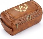 OXYEFEI Sac de toilette Hommes, Dons pour hommes, Sac de voyage de toilette pour hommes PU Sacs en cuir Cosmétiques Organisateur Accessoires de rangement (M)
