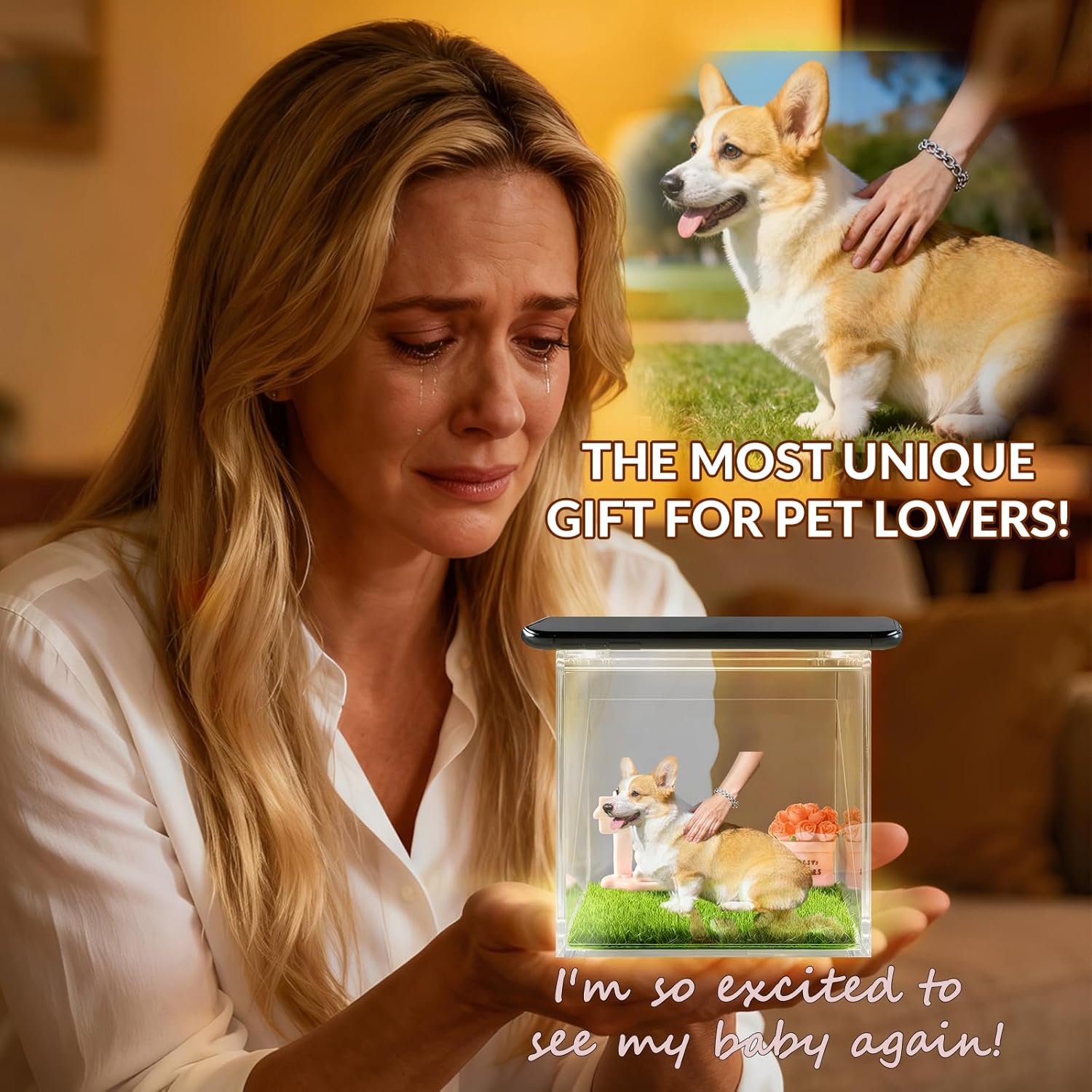 Personalized 3D Holographic Pet Memorial Box Custom Dog Memorial Gifts Customized Pet Hologram Dog House with Name High-Transmittance Display for Pet Lovers, Desktop Ornaments - Image 3