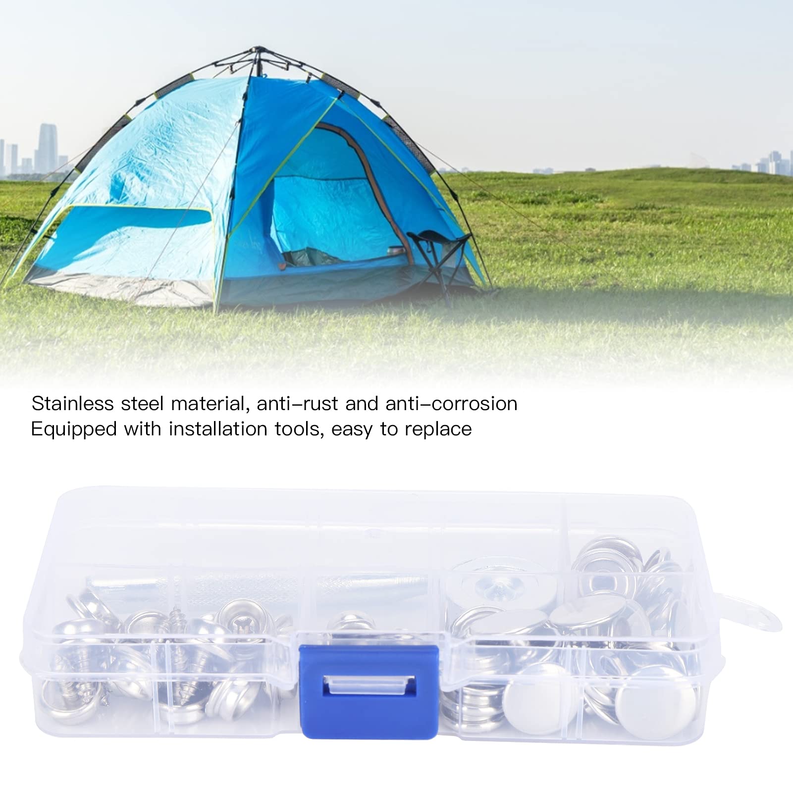 62pcs Canvas Snap Kit, Canvas Snap Button Kit Stainless Steel Screws Snaps Caps Sockets Fabric Base Components and Snap Tools Included Canvas Snap Kit Tool for Boat Cover Furniture