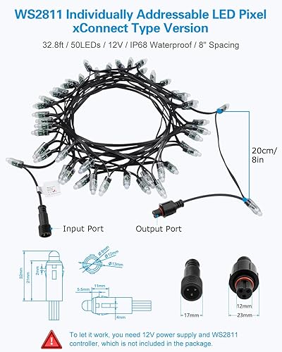 Miniatura 2 de ALITOVE WS2811 12V RGB Pixel String Lights 8 pulgadas espaciado 50LEDs al aire libre programable LED píxeles luz 0.472 in difundido digital