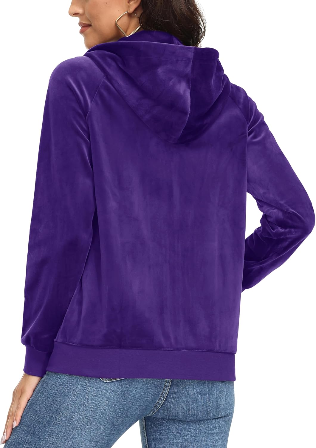 MAGCOMSEN Women's Velour Hooded Jacket Long Sleeve Full Zip Outerwear Soft Warm Velvet Jacket with Side Pockets - Image 2