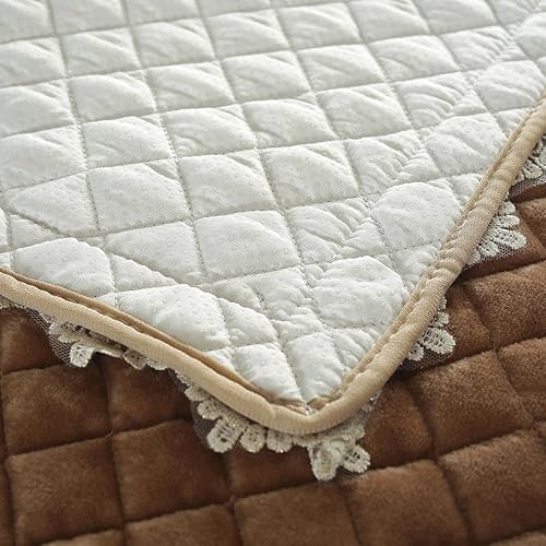 Miniatura 7 de vctops Fundas para reposabrazos de felpa de terciopelo de 2 piezas con volantes de encaje, fundas suaves y antideslizantes de lujo para sillas,