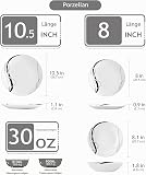VEWEET Serie FIONA Set di Piatti per 6 Persone in Porcellana, 18 Pezzi con 6 Piatti Piani, 6 Piatti da Dessert e 6 Ciotole da Portata Individuali, Bianco con Motivo Linee Nere e Argento, Rotondo - 2