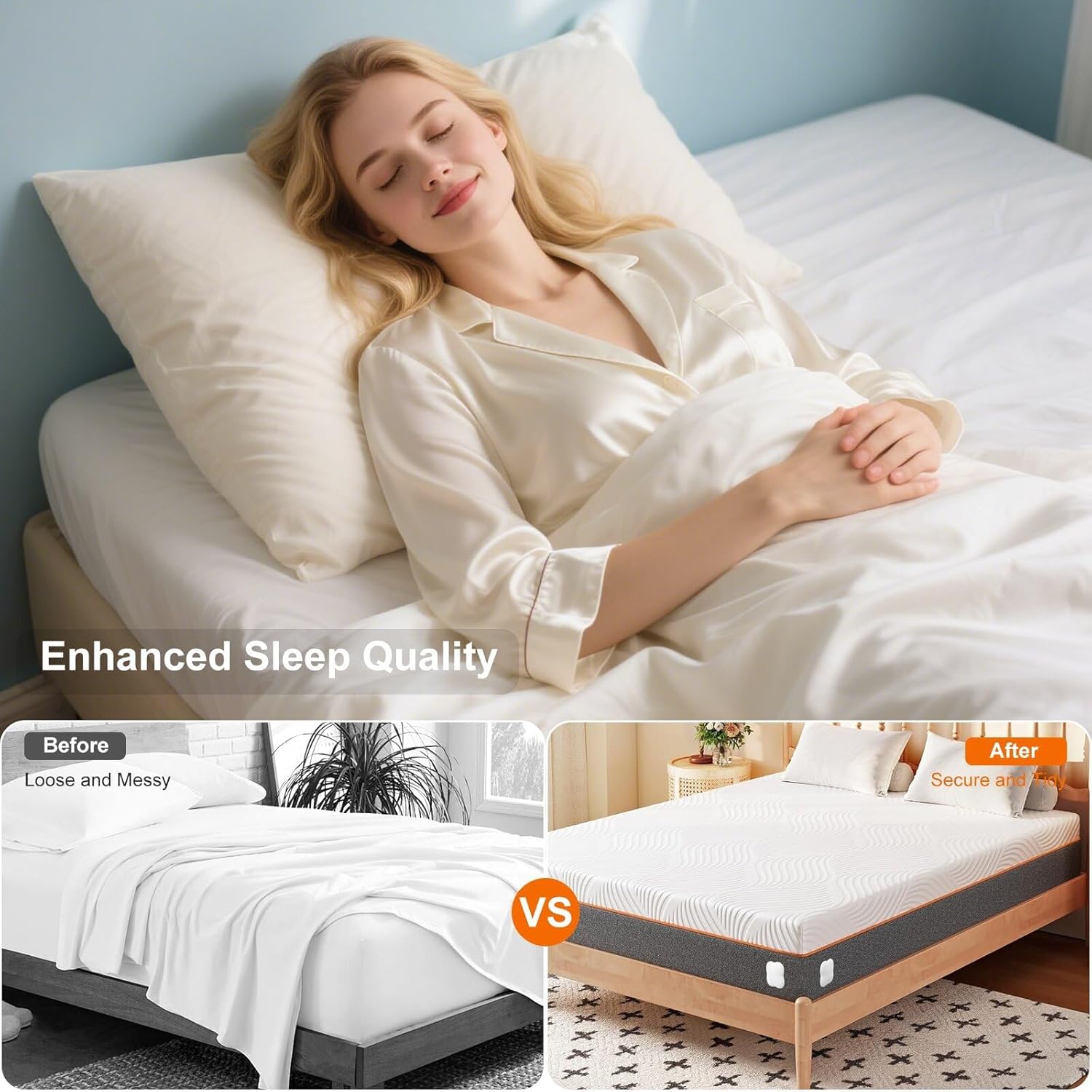 bed sheet holders for corners: fitted bed sheet grippers with twist-lock clips keep sheets tight heavy-duty grip quick all mattresses easy installation 4 pack white