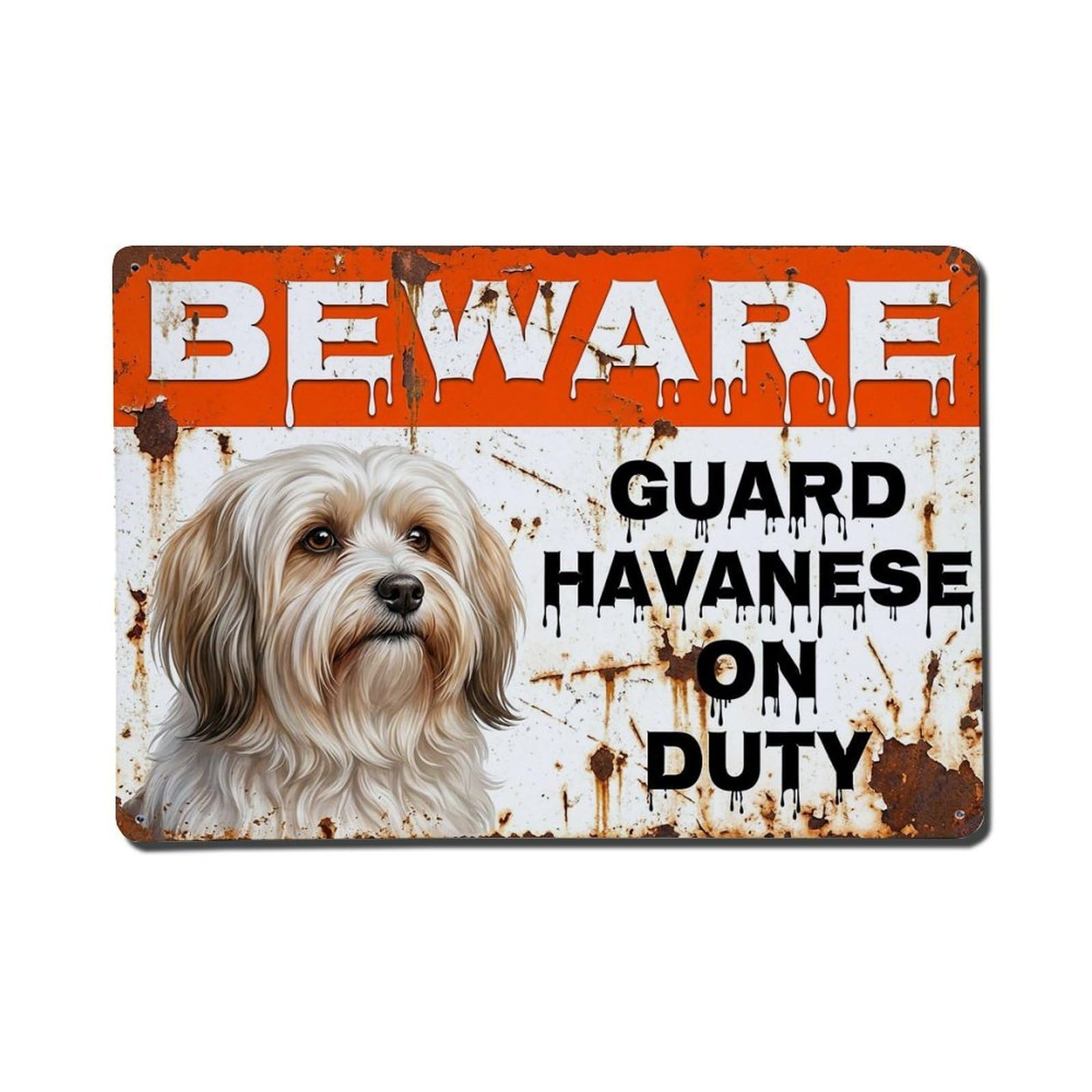 Vintage Funny Havanese Guard Beware of Dog Trail Metal Tin Sign Plaque Wall Decor for Cafe, Club Bar, Office, Garden Metal Poster 8x12Inch