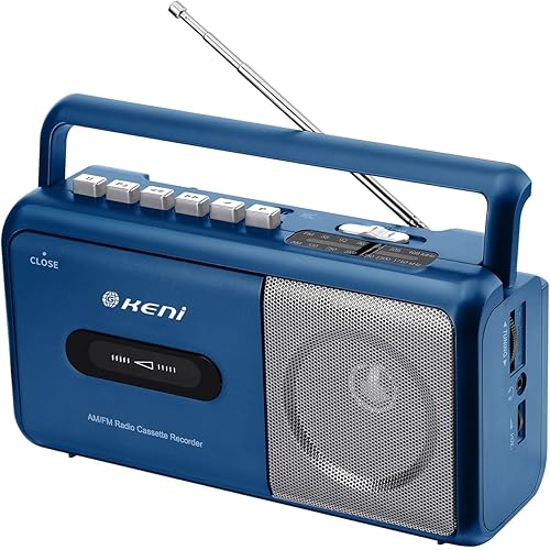 G Keni Reproductor de casete portátil Boombox Radio AMFM estéreo, grabadora de casette con conector para auriculares, funciona con pilas o