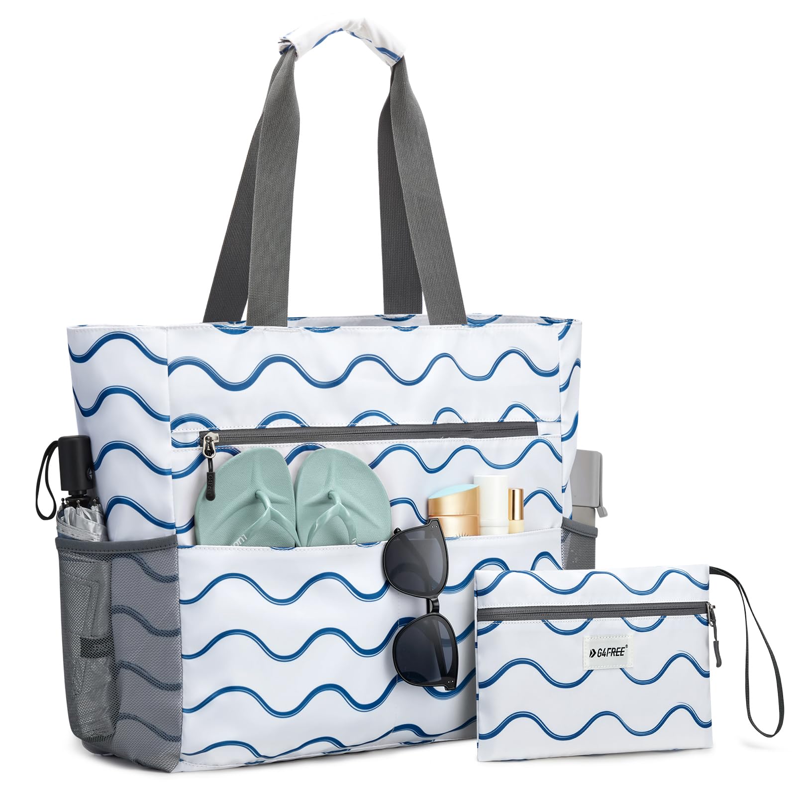 G4Free Beach Bag, Waterproof Sandproof Beach Tote Bag, Large Capacity Foldable for Women