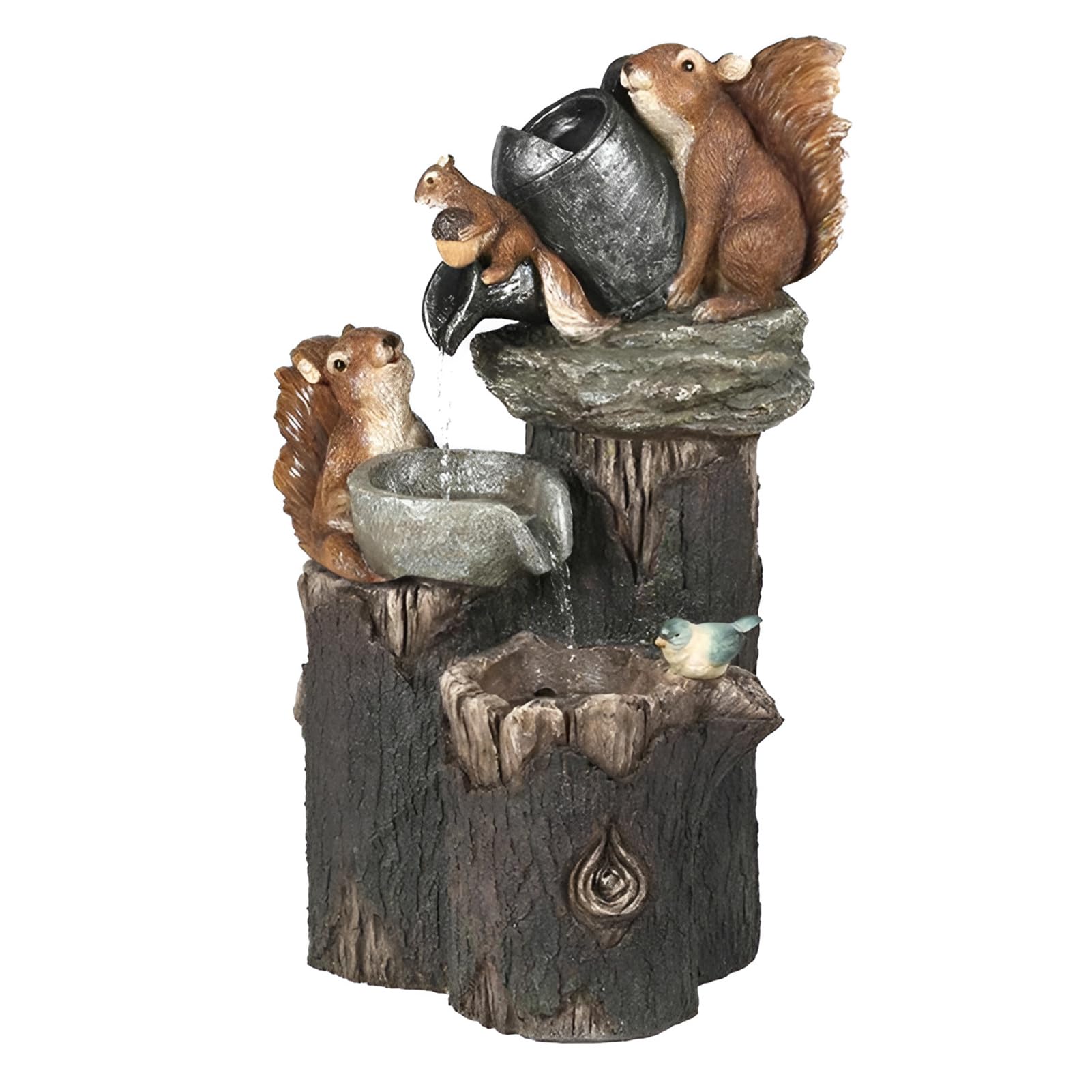 SYFUNLV Solar Squirrel Sculpture,Duck Powered Water Feature Fountain Statue,15cm,Animal Garden Statue with Led Lights,Water Feature Fountain Decoration,for Patio Balcony Yard Lawn (Style 1)