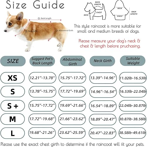 Miniatura 7 de Luccalily Poncho impermeable con capucha para perros y cachorros y perros pequeños a grandes, chaqueta impermeable para perro con tira reflectante,