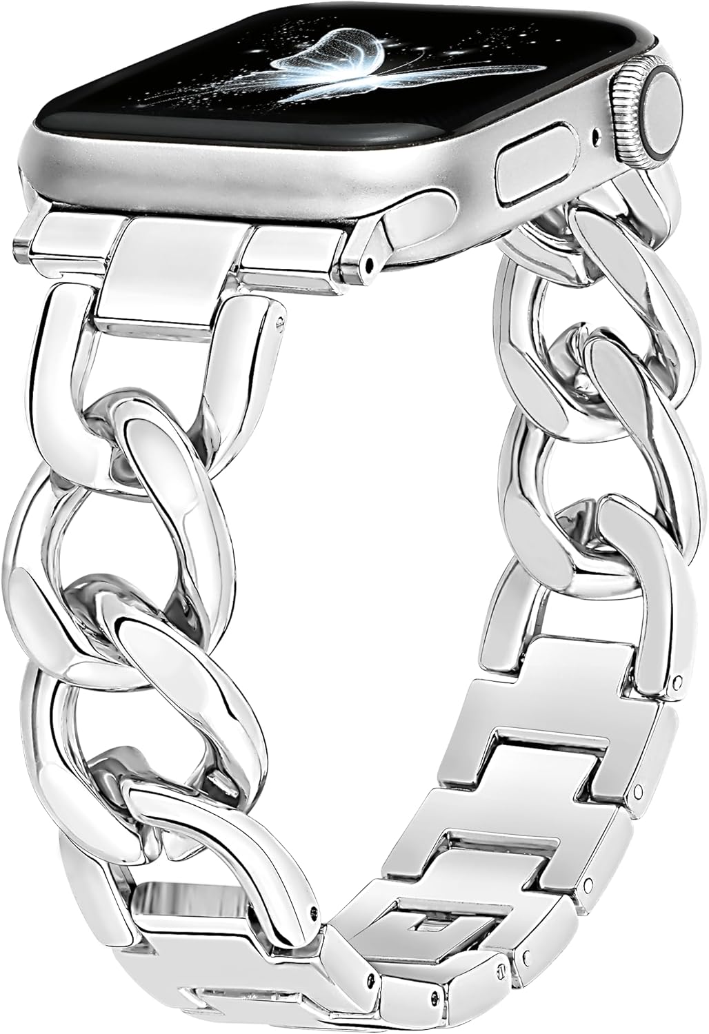 Slim Metal Band for Apple Watch Bands for Women 46mm 45mm 44mm 49 42mm(S3) iWatch Bands, Cowboy Chain Thin Dressy Fancy Strap for Apple Watch Band Series 11 Series 10 9 8 SE 7 6 5 4 3-Silver