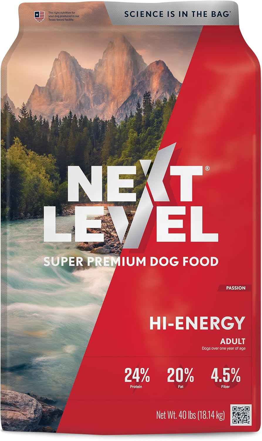 Next Level Super Premium Dog Food – HI-Energy – Dry Kibble for Adult Dogs of All Breeds – 24% Protein. Beef, Chicken, Pork & Fish Meal Proteins & Gluten Free Grains for Active Sporting Dogs