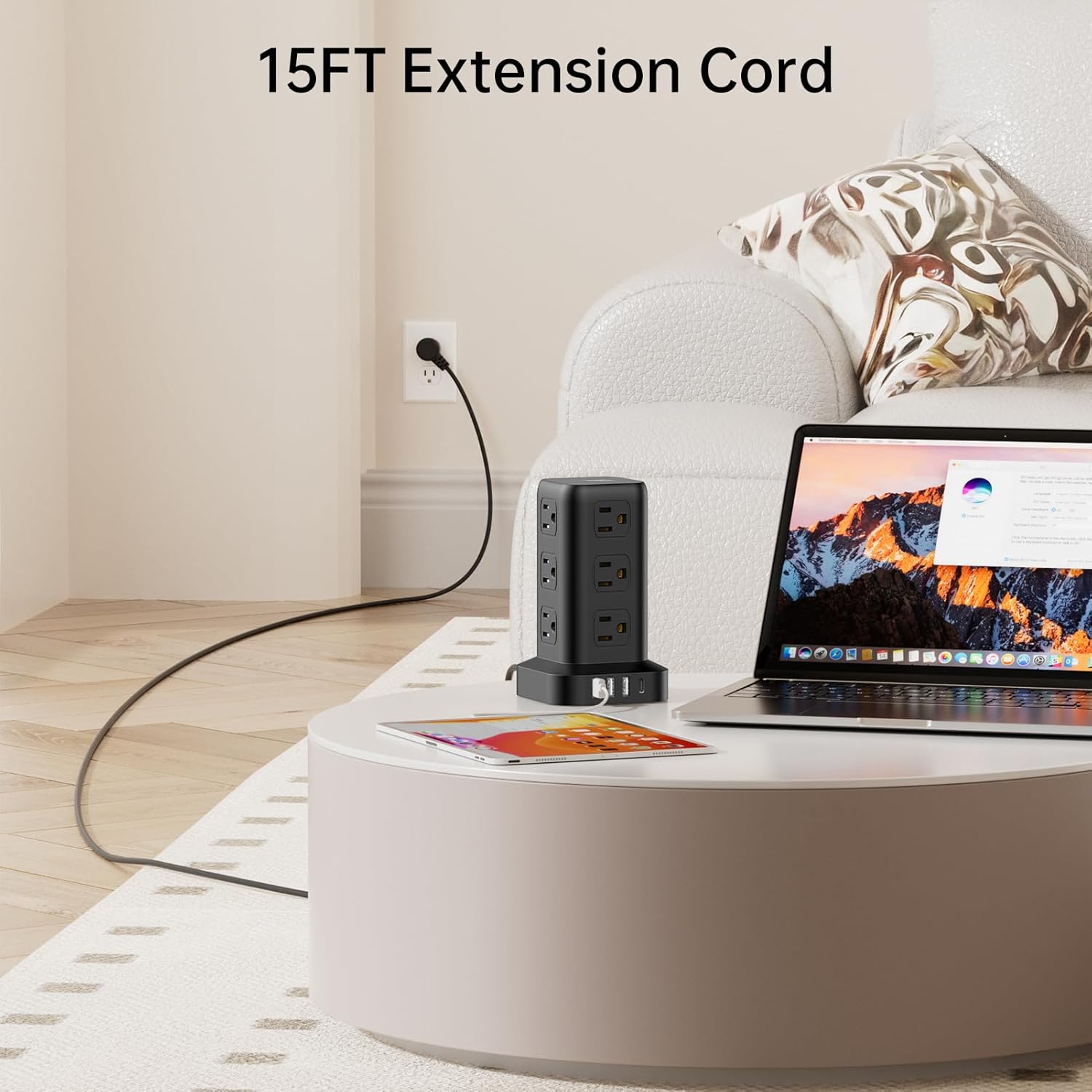 Extension Cord with Multiple Outlets, SMALLRT Surge Protector Power Strip Tower with USB Ports 12 AC Outlets, PD 20W USB C, 15FT Outlet Extender for Home Dorm, Office Supplies, Overload Protection 4 71ViFWABDcL. AC SL1500