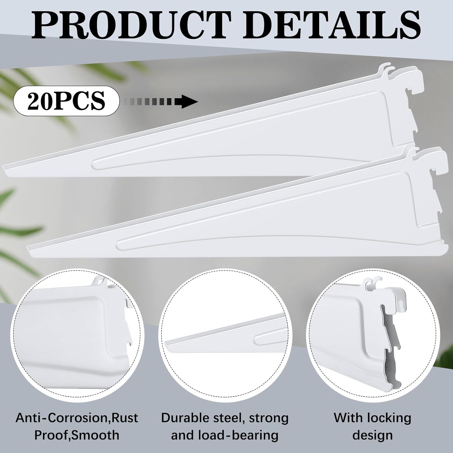 Adjustable Locking Shelf Bracket 16 Inch Shelf Brackets Heavy Duty Wire Shelving Brackets for Deep Wire Shelving Double Track System (White,20 Pcs)
