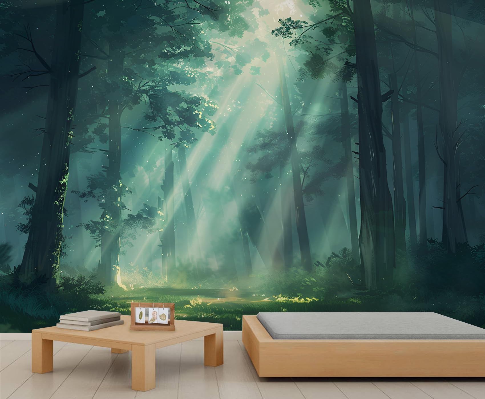 YXQAIED Fresh Green Wallpaper, Sunlit Forest Removable Wallpaper, Natural Landscape Wall Mural for Living Room Kids Bedroom Backdrop Wall Decor, 400x280cm