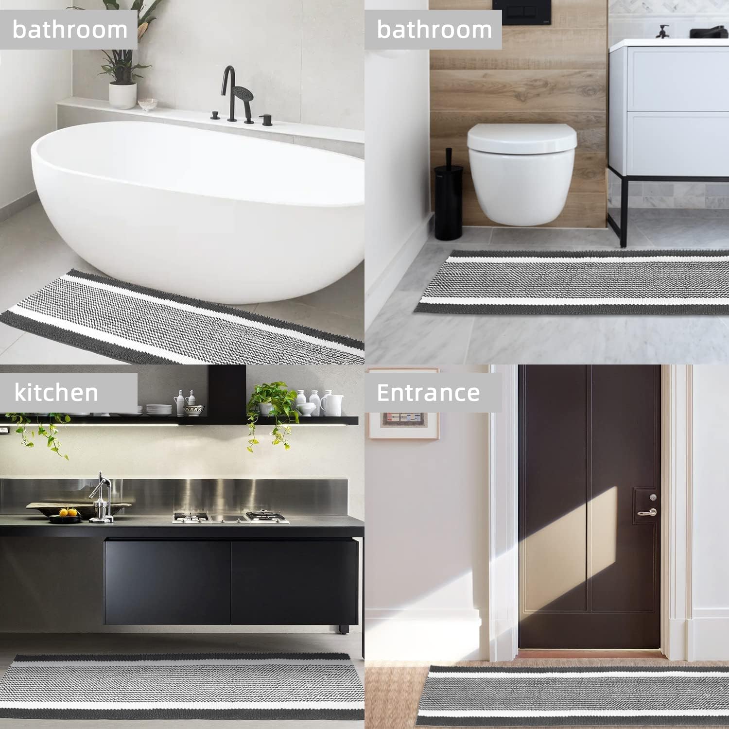 Bath Mat Runner Chenille Bath Rug for Bathroom Non Slip Shaggy Machine Washable Plush Large Bathroom Rug Water Absorbent Super Bathroom Mat Rugs 47''×17.3''