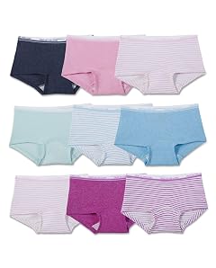 Fruit of the Loom Girls 9 Pack Boyshort Underwear