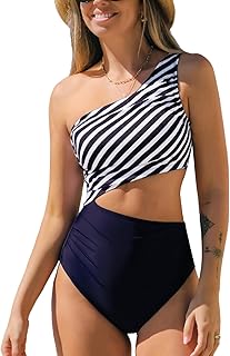 Traje de baño de una pieza para mujer, con un hombro descubierto, bloque de color, corte lateral, fruncido