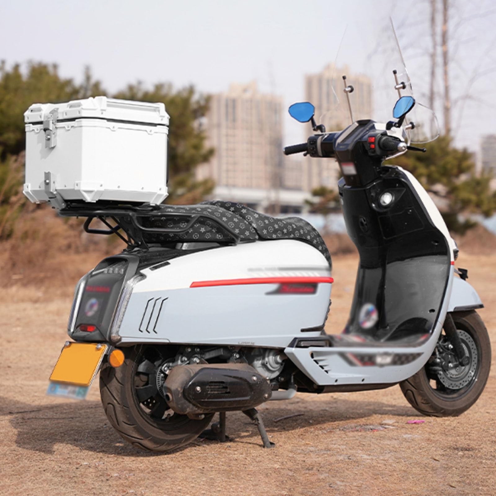 40/45L Baule per Moto Con Piastra Universale Impermeabile Lega Di Alluminio Bauletto per Motociclette Rigida Top Box per Moto Con Doppia Serratura Accessori Completi per Ciclomotori Motocicli Scooter(