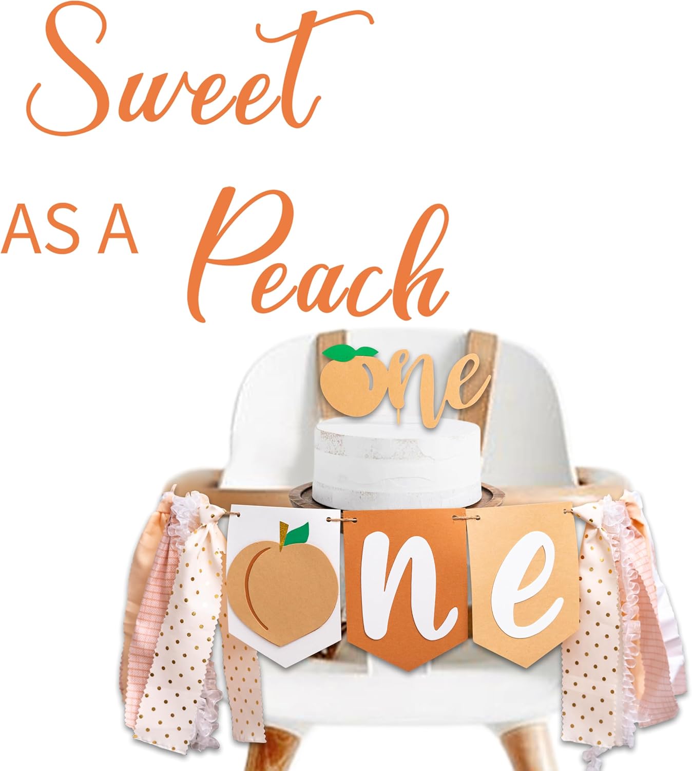 Peach High Chair Banner - Peach Birthday Party Cake Topper，Sweet As A Peach Wall Decal,Peach Themed Party Decorations
