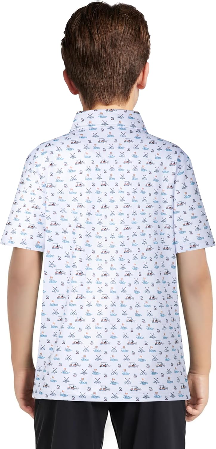 Boys Polo Shirt Short Sleeve Performance Dry Fit Stretch Funny Print Active Casual Collared Golf Shirts for Boy - Image 4