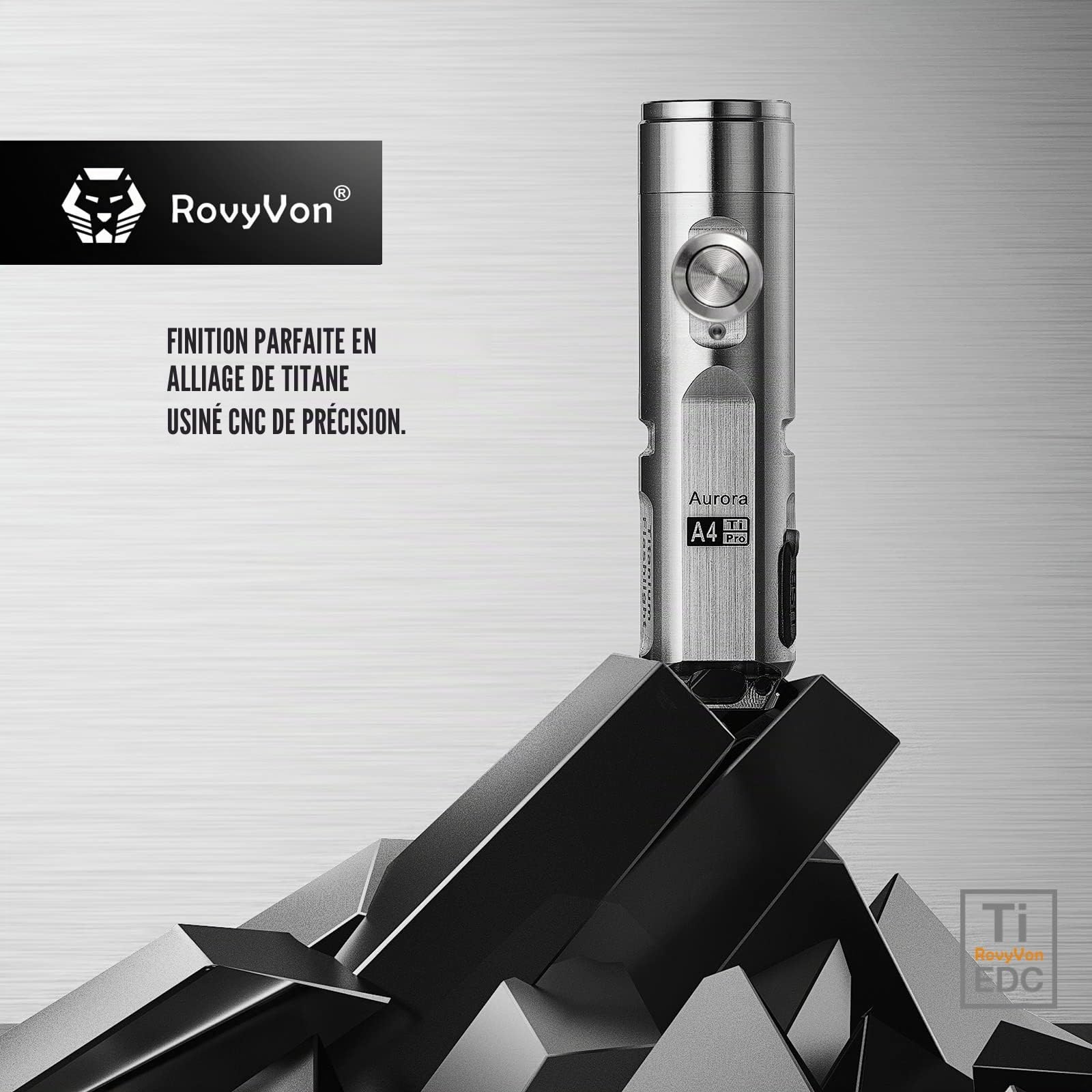 RovyVon Aurora A4 Pro Lampe torche porte-clés en titane 650 lumens alimentée par batterie rechargeable, lampe de poche EDC de qualité supérieure pour la maison,l'extérieur et les festivals