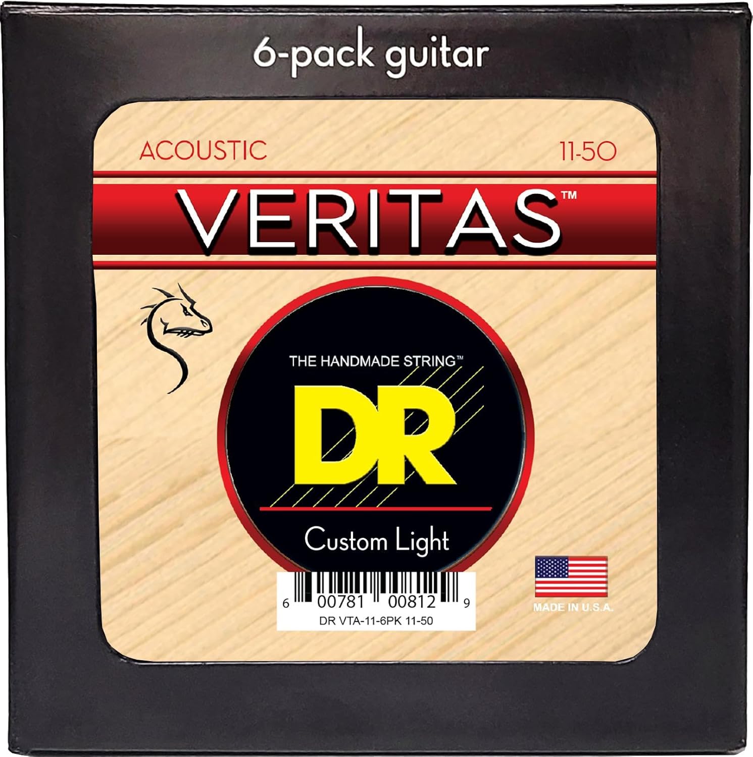 DR Strings VTA-11 Veritas Acoustic Guitar Strings - .011-.050 Custom Light (6-pack)
