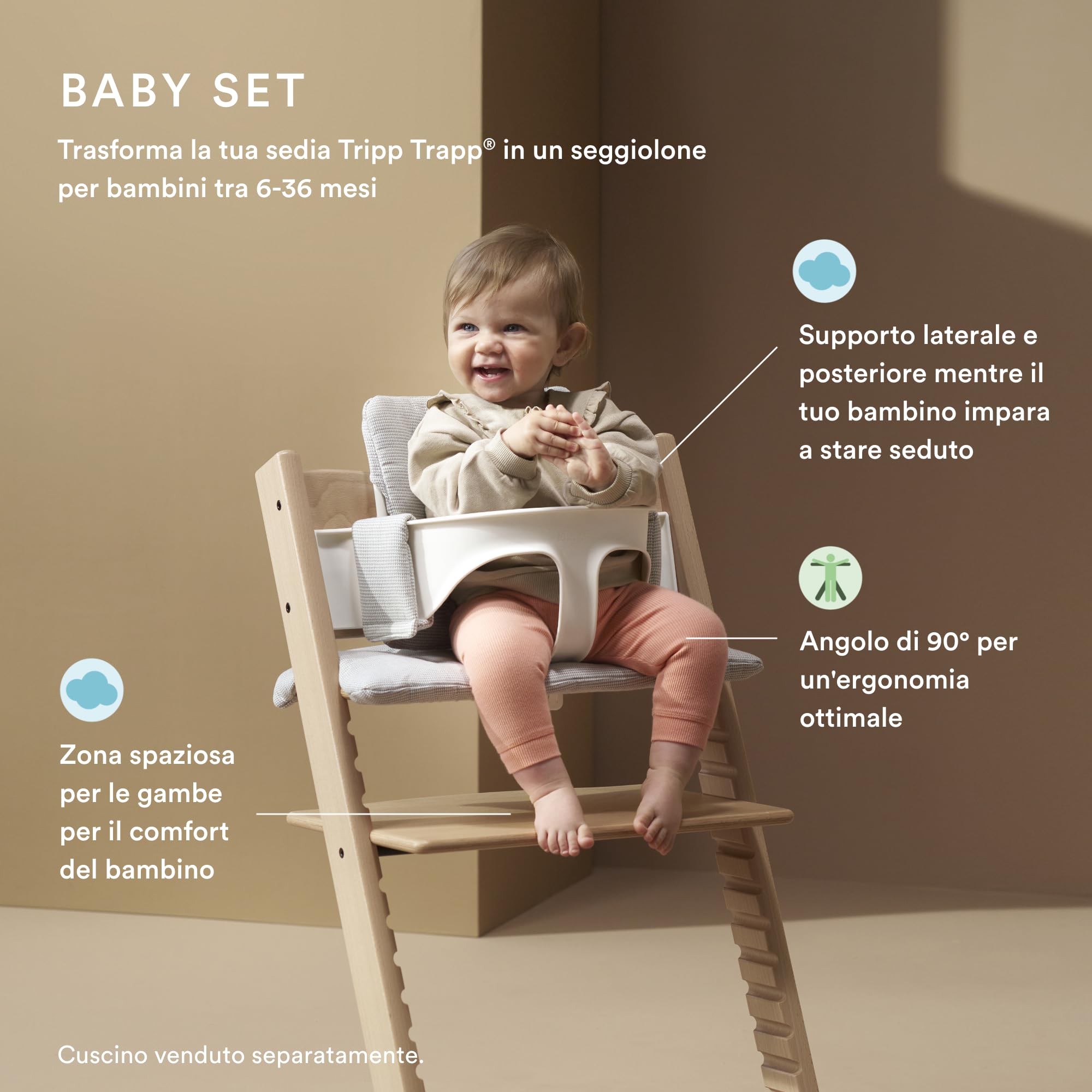 Seggiolone Tripp Trapp di Stokke, White (Include Sedia + Baby Set 2) con Newborn Set - Design Sicuro, Regolabile, Ergonomico