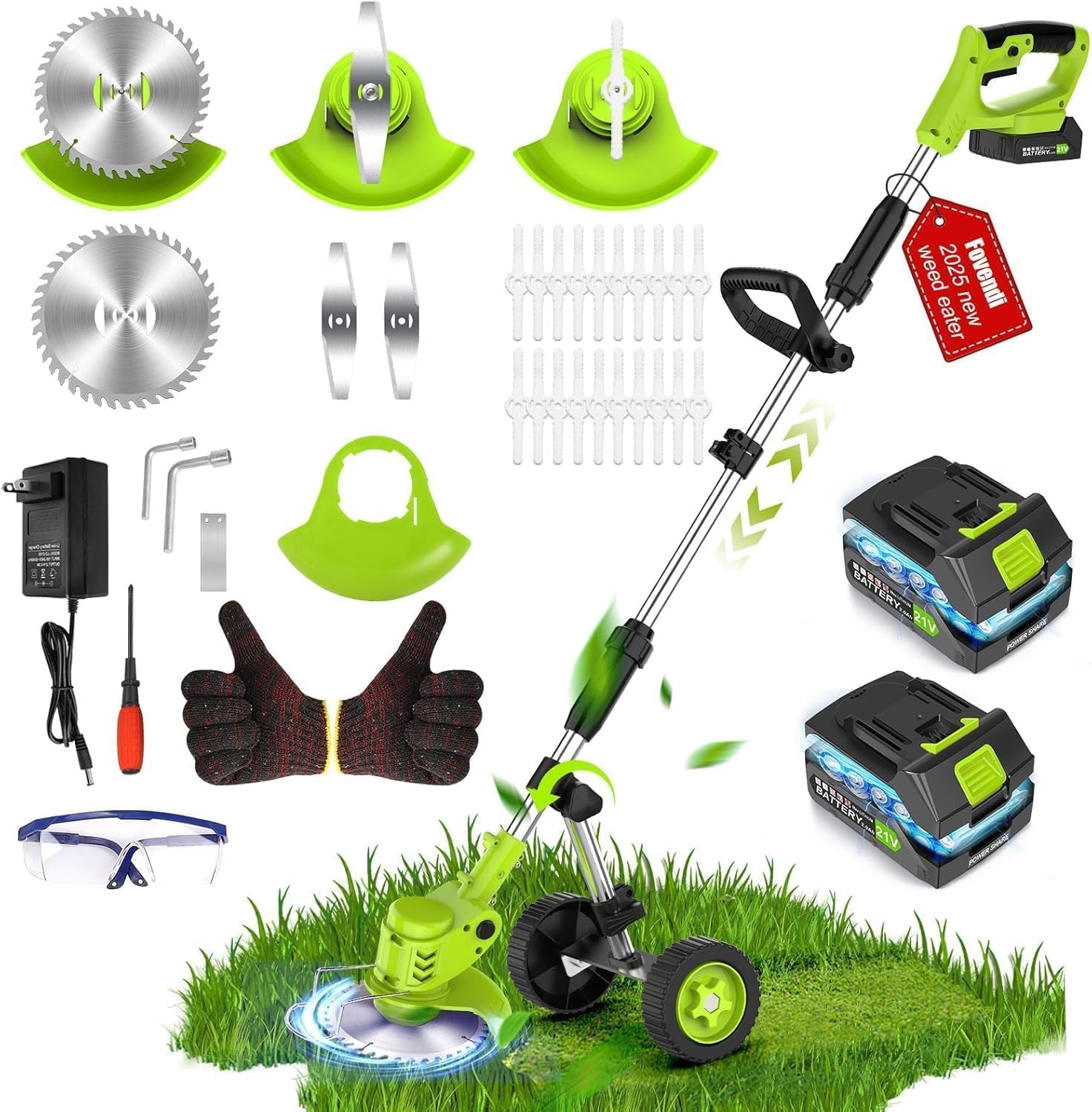 6 Inch Electric Weed Wacker with Wheels, Lightweight Electric Weed Eater, 650W High Power 8500 RPM,4000mAh Battery Powered Weed Eater