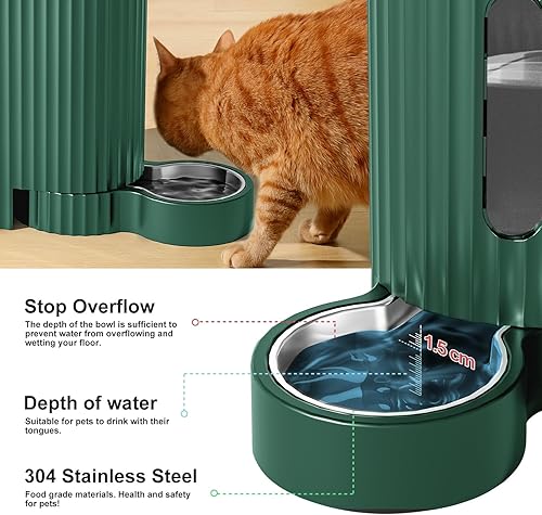 Miniatura 5 de Gardner Pet Dispensador automático de alimentos y agua para gatos, de acero inoxidable, dos en uno, dispensador de gran capacidad para mascotas,