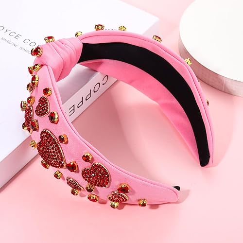 Miniatura 4 de Diadema para el día de San Valentín para mujer, con cuentas de diamantes de imitación, diadema anudada con corazón rojo y rosa, adorno de cristal,