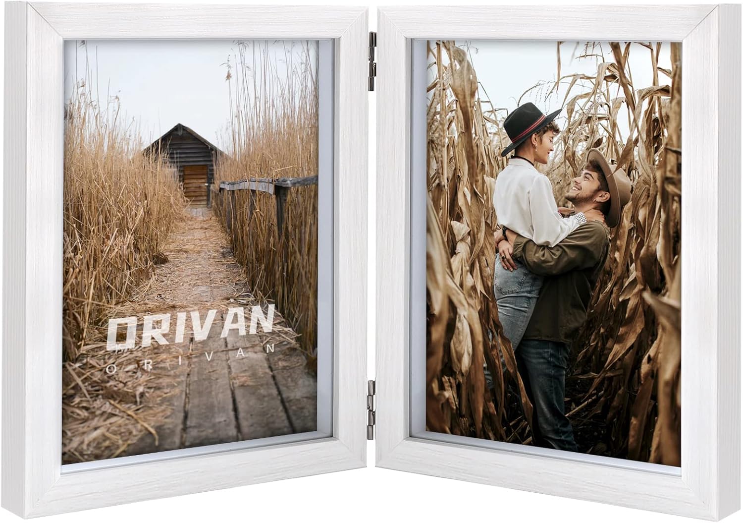 ORIVAN Double 5x7 Picture Frame Hinged Frame Vertical MDF