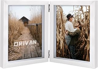 Double 5x7 Picture Frame Hinged Frame Vertical MDF Wood Photo Frames with Glass Front (White)