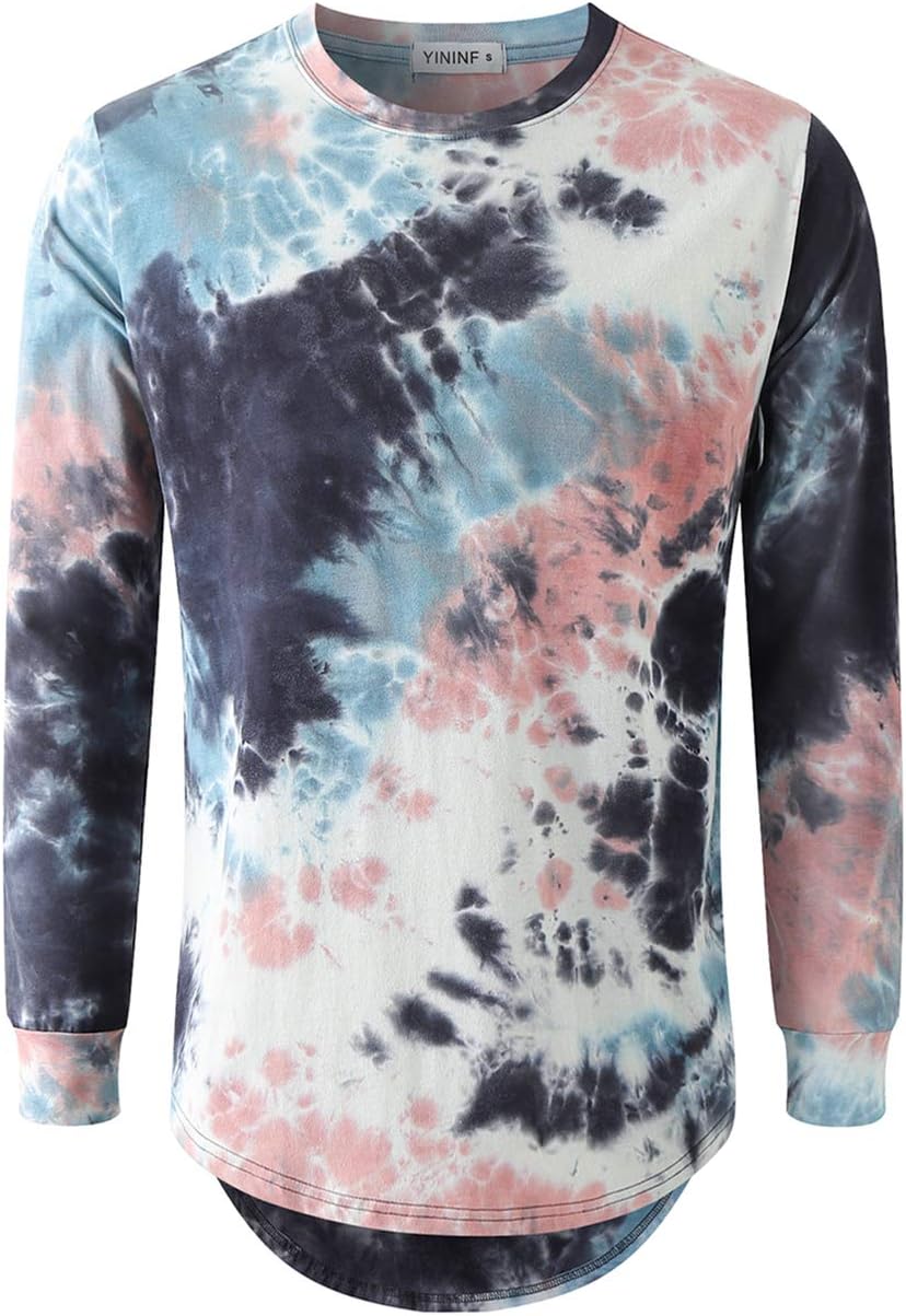 YININF Mens Hipster Hip-Hop Tees Stylish Longline Urban Streetwear Latest NYC Fashion T-Shirts (X-Large, Blue-2 L)