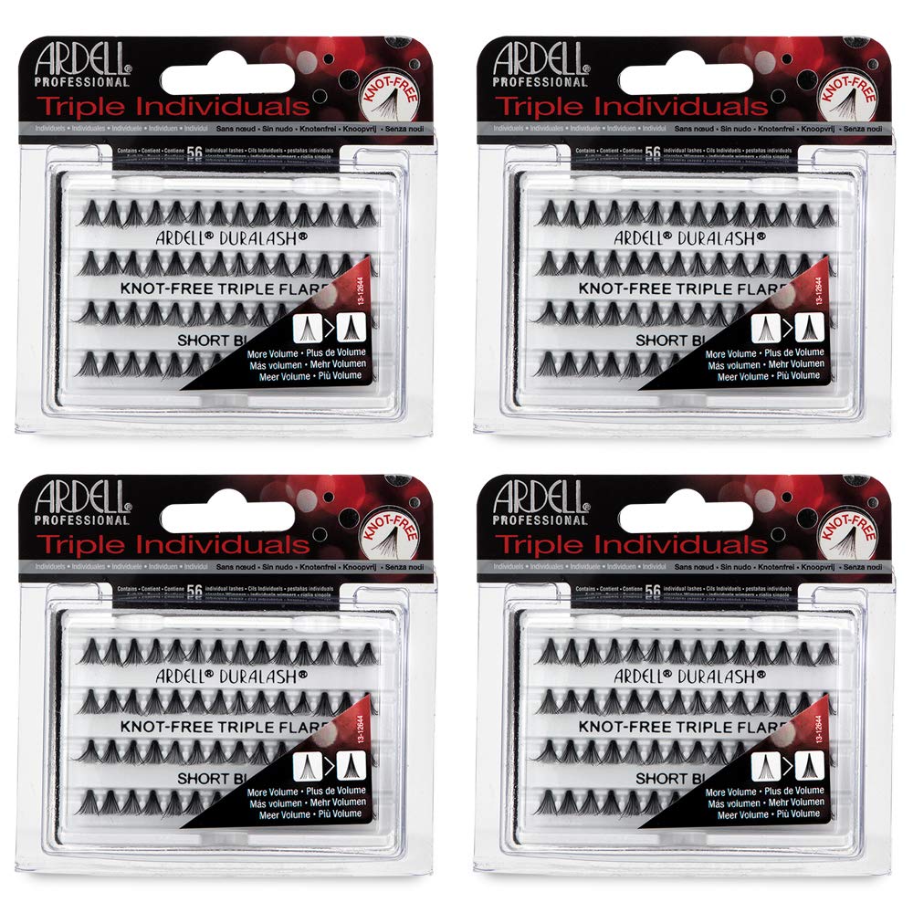 Ardell Triple Individual Lashes False Eyelashes - Knot-Free Short Black DIY Lash Clusters Reusable Eyelash Extensions 4 Pack
