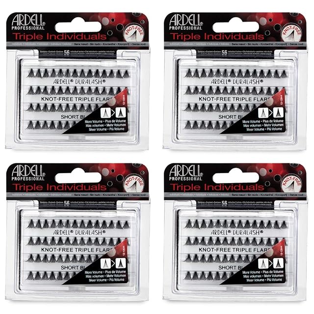 Ardell Triple Individual Lashes False Eyelashes - Knot-Free Short Black DIY Lash Clusters Reusable Eyelash Extensions 4 Pack