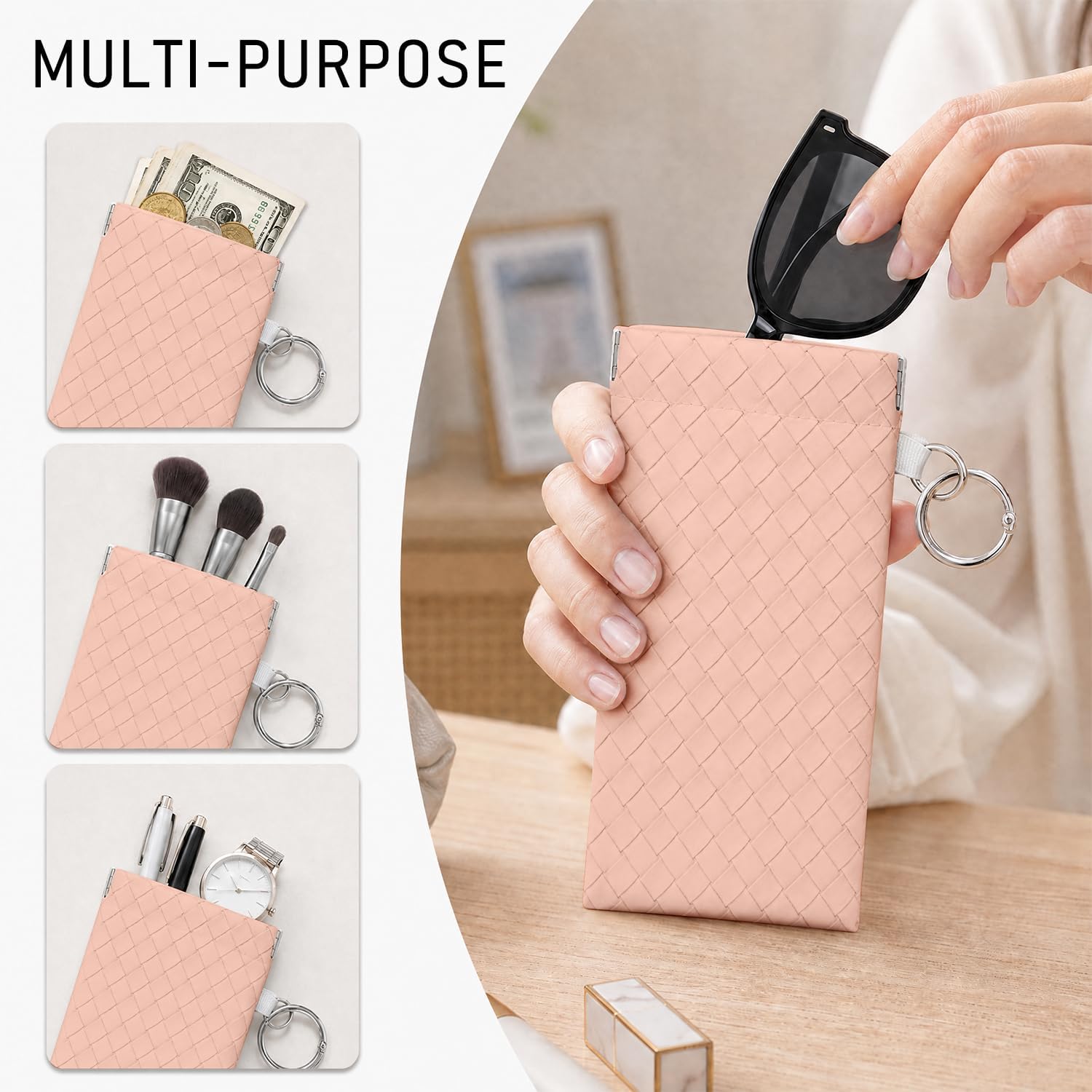 Squeeze Top Sunglass Pouch - PU Leather Large Glasses Case Sunglasses Case image 5