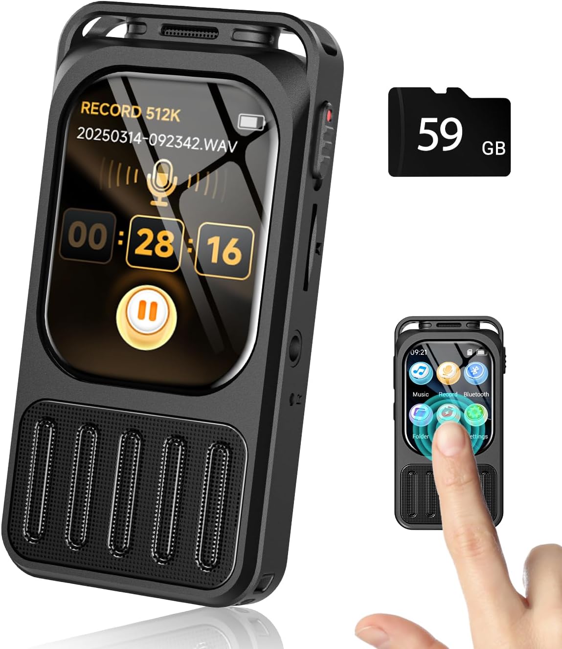 59GB Digital Voice Recorder with 2" Touchscreen & Bluetooth, 3072Kbps HD Dual Mic XIXITPY Audio Recording Device with Playback, Password, A-B Repeat, MP3 for Lectures, Meetings, Interviews