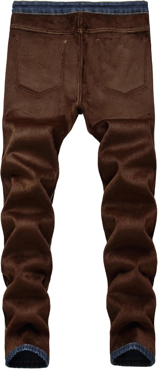 Mens Thermal Fleece Lined Winter Slim Fit Thickened Stretch Warm Denim Jeans