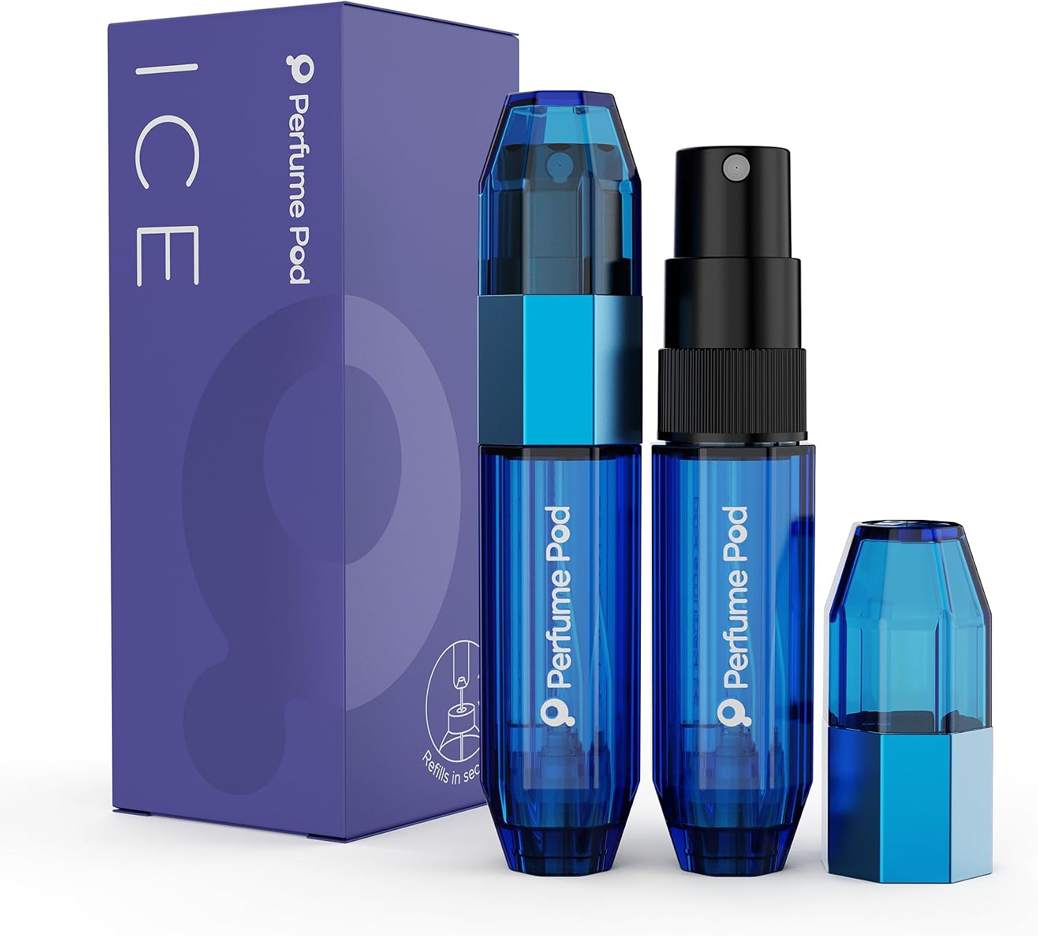 Perfume Pod ICE Refillable Travel Perfume Atomizer, 5 ml, Blue
