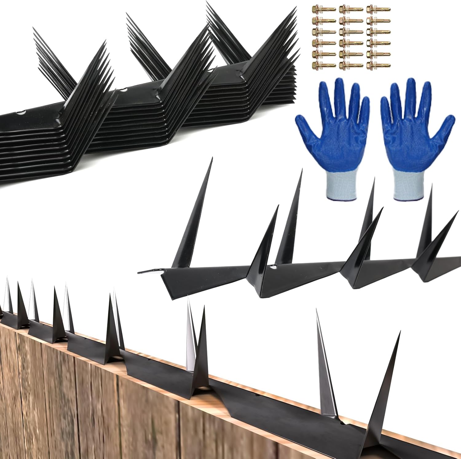Anti-Climbing Spike Spikes Coyote Deterrent Fence Anti Theft Spikes for or Wall Decoration (Size 98 inches) blackmetal Fence Spikes 10 pcs (9.8×1.8x3.4in)