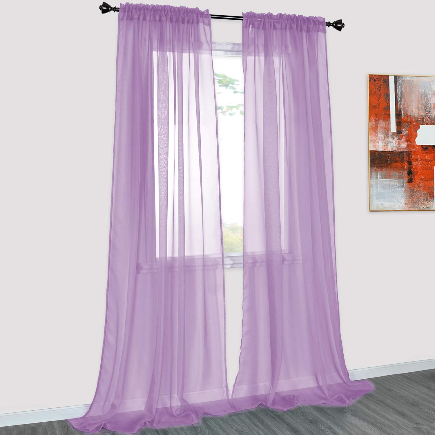 DONREN 2 Panels Solid Color Lilac Purple Sheer Curtains Elegant Rod Pocket Window Voile Panels Drapes for Bedroom Living Room (52X95 Inches)