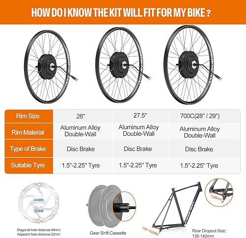 Miniatura 3 de BAFANG Motor de buje trasero de 750W G0900 H640 48V Kit de conversión de bicicleta eléctrica para 135 138 5.591 in, kit de bicicleta de 26 pulgadas,