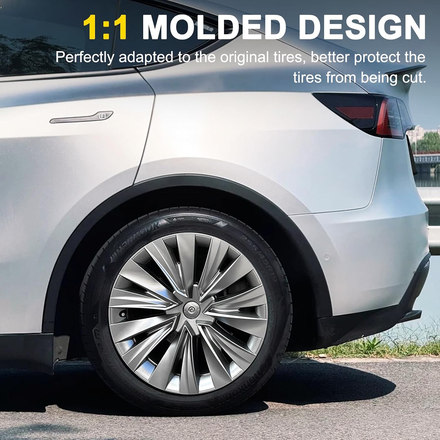 Tlyard Wheel Covers for Tesla Model Y, with Center Caps,19 Inch Model Y Wheel Hubcaps, Spiral Style Aero Wheel Protector Tesla Y Accessories 2020-2025.02 (Silver)
