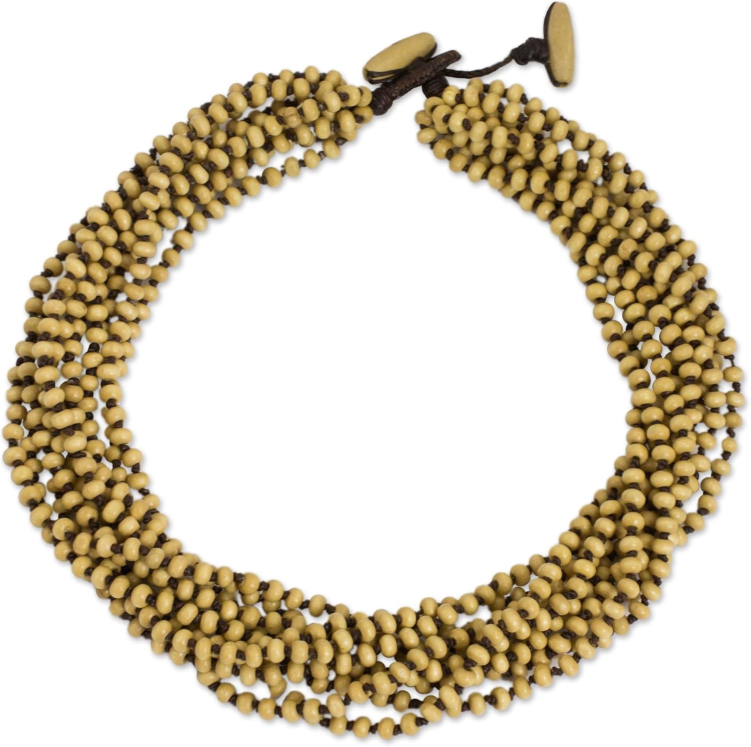 NOVICA Artisan Handmade Wood Torsade Necklace Fair Trade Artisan Crafted Beaded Recycledupcycled Thailand Eco Friendly Nature [19 in min L x 20.5 in max L x 1 in W] ' Natural Belle'